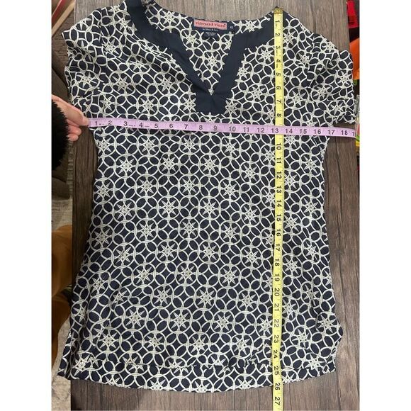 Vineyard Vines Silk Long Sleeve Split Neck Nautical Tunic Top Blue Size XS - Picture 10 of 10